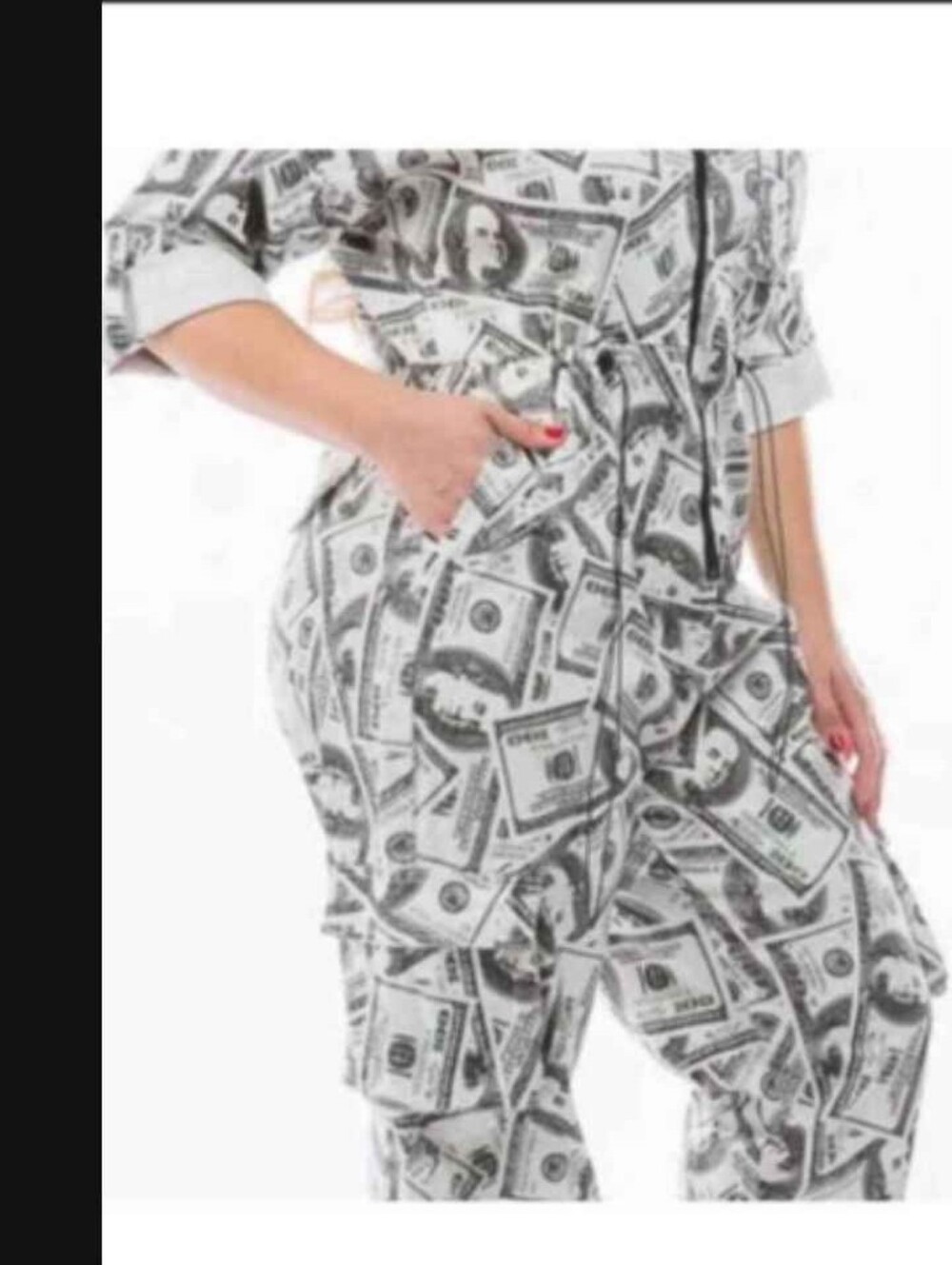 Plus Size dollar bill print design jumpsuit - Size 1X